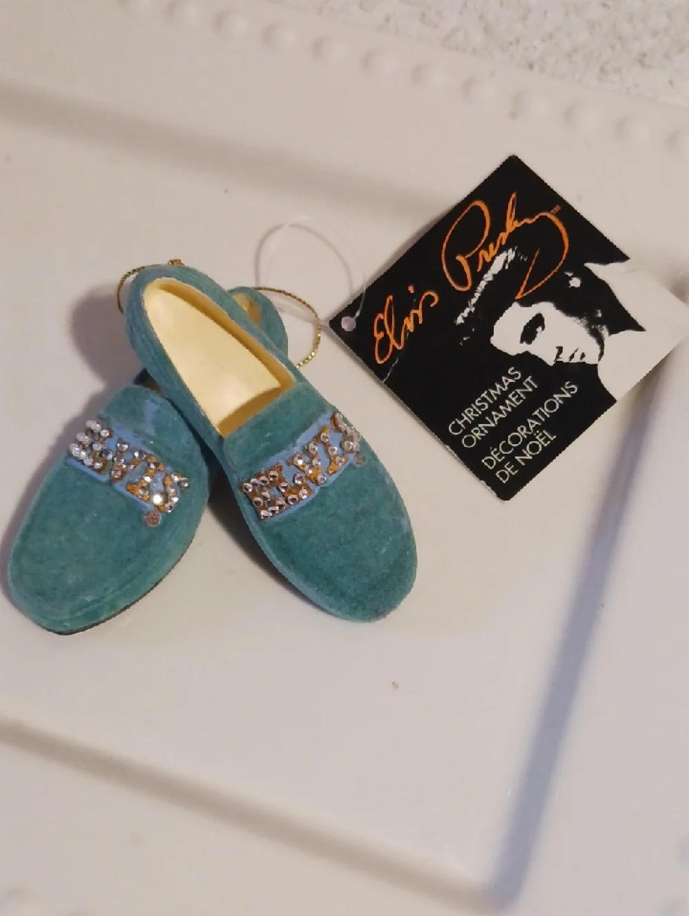 🎵Elvis Handcrafted Teal Velvet Slip-On Ornament Shoes ⚜️